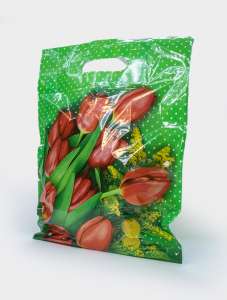 Пакет с прорубной ручкой ПВД 30*40/35 мкм Мимоза 1/50/1000